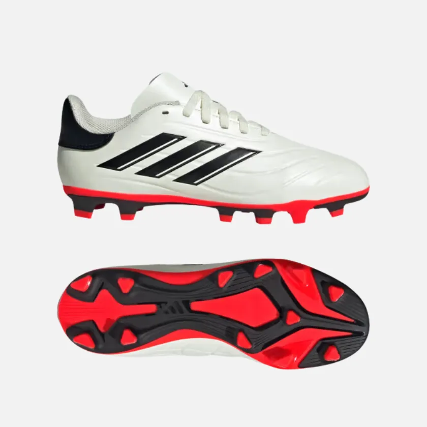 Adidas Copa Pure II Club Flexible Ground Kids Unisex Football Shoes (4-16Year) -Ivory/Core Black/Solar Red Velvet Rich